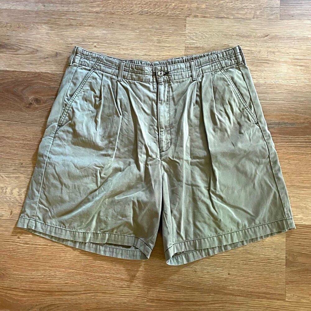 Eddie Bauer Men's Beige Cotton Chino Shorts Elastic Waist Flat Front Pockets
